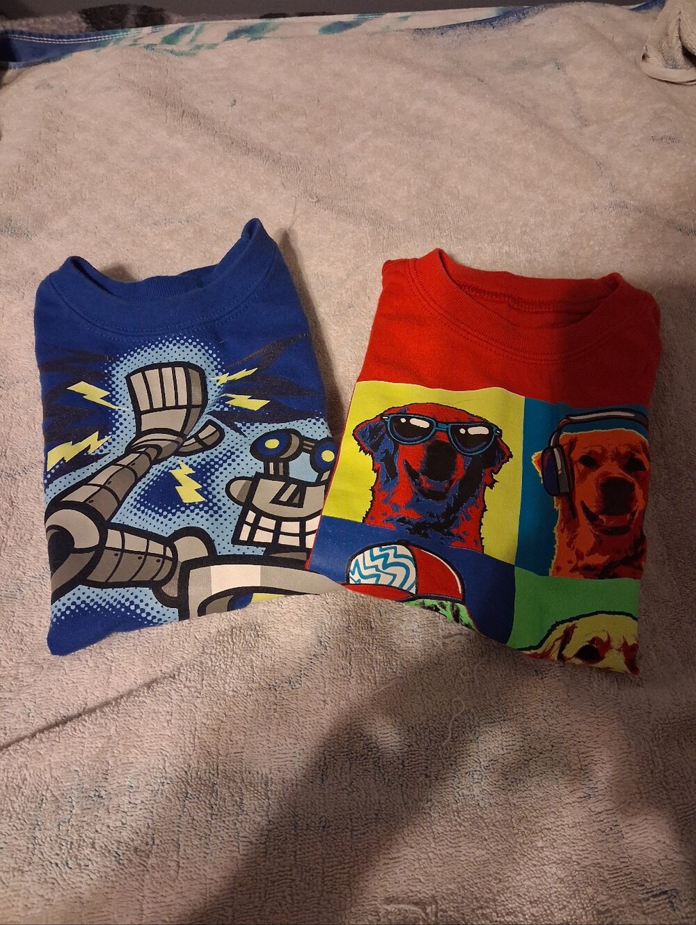 Kids' Graphic T-Shirts - Blue Robot & Red Dog Pop Art Set